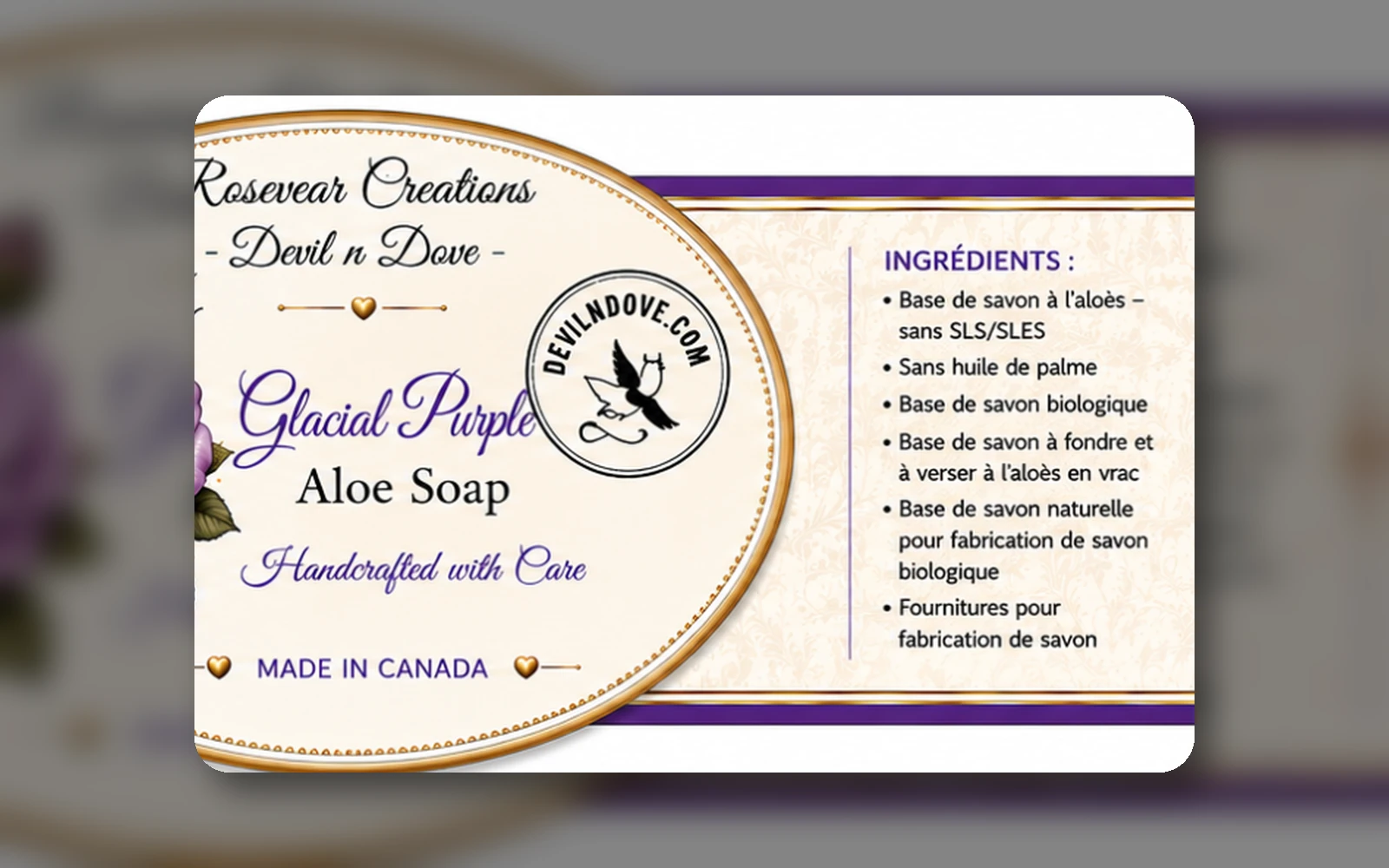 Glacial Purple custom soap label and packaging presentation